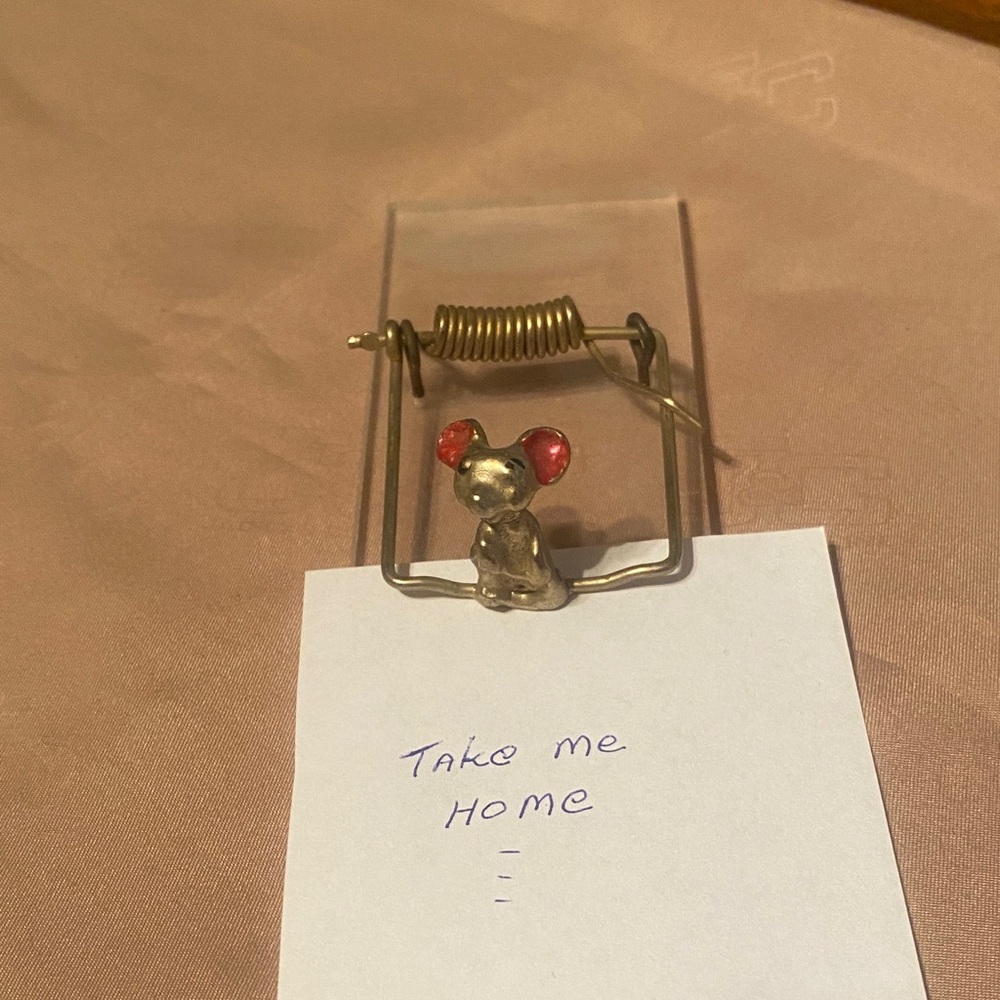 Vintage Brass & Acrylic Mouse Trap Notepad Holder
